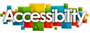 The word "accessibility" in colored rectangles background