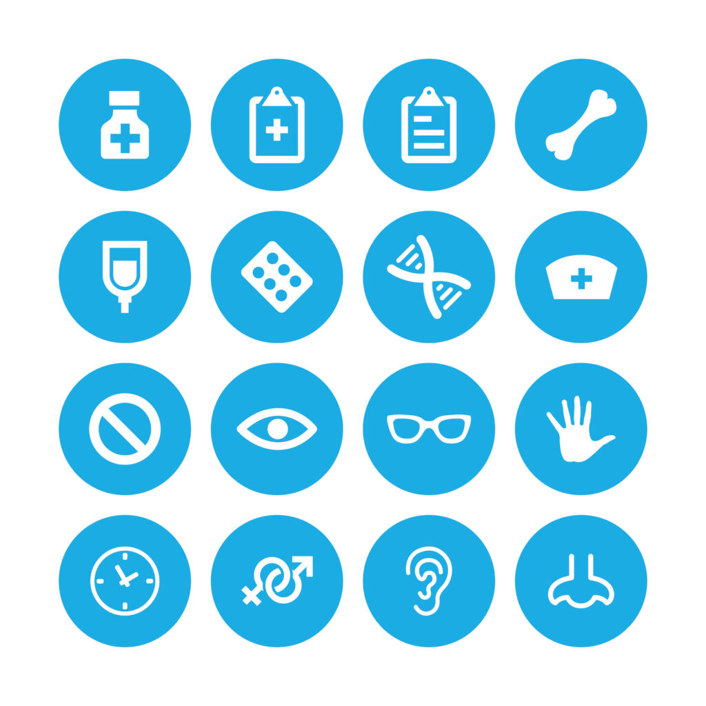 Medical icons, representing different types of health information about disabilities